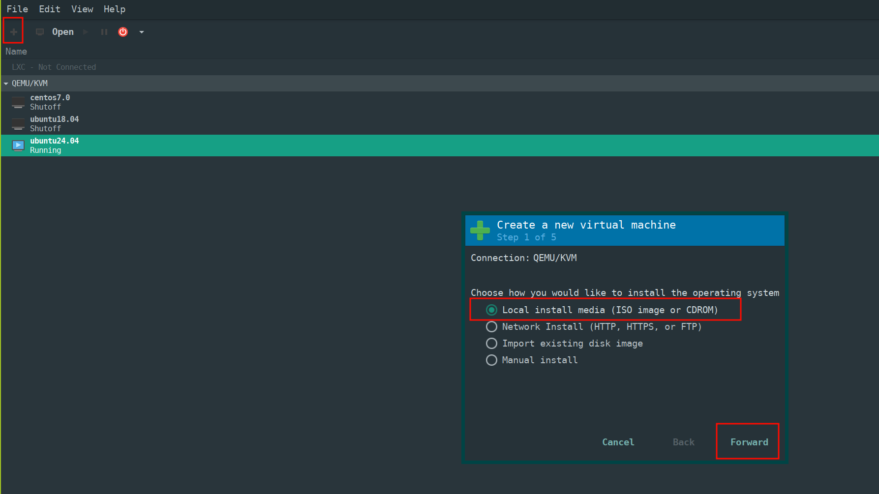 Figure 3: create new virtual machine with virt-manager